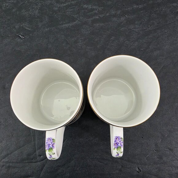Andrea by Sadek Royal Violets Gold Rim 10 Oz Porcelain Mugs Cups – Set of 2 - Picture 15 of 16